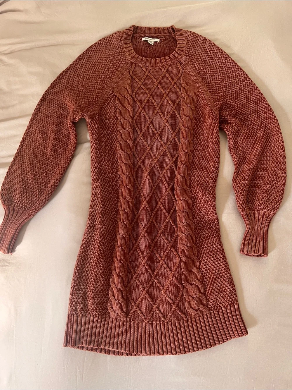 ✨American Eagle Cable Knit Sweater Dress M Rust Terracotta Cottagecore Fall